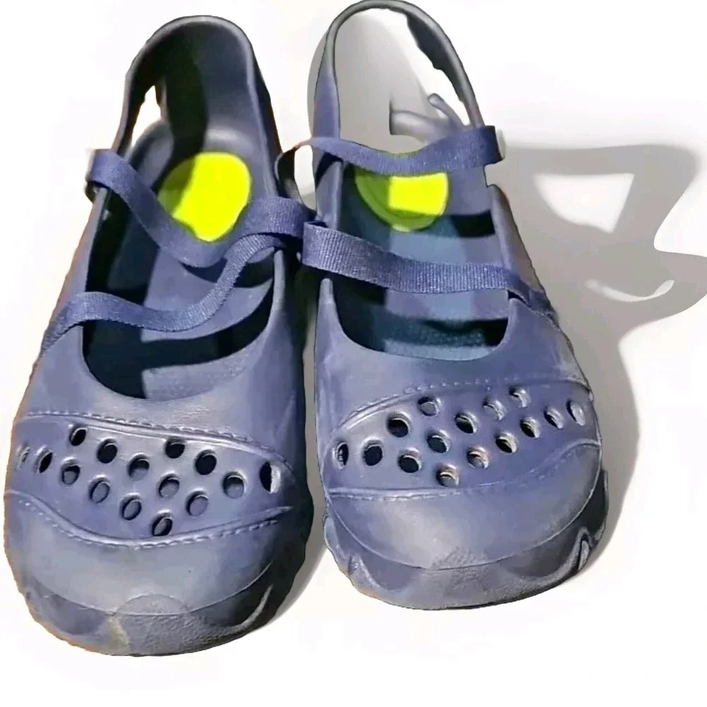 Skechers Cali Gear Mary Jane Rubber Shoe Women Sz 7 Blue Adjustable Washable 23C